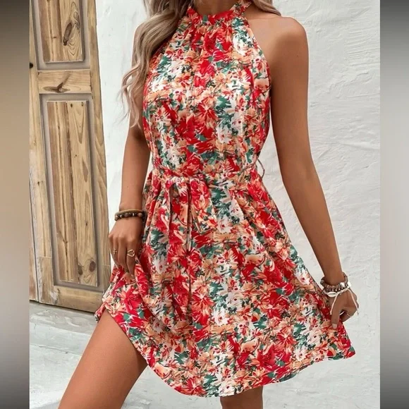 Bobo floral print halter mini dress - Picture 2 of 6